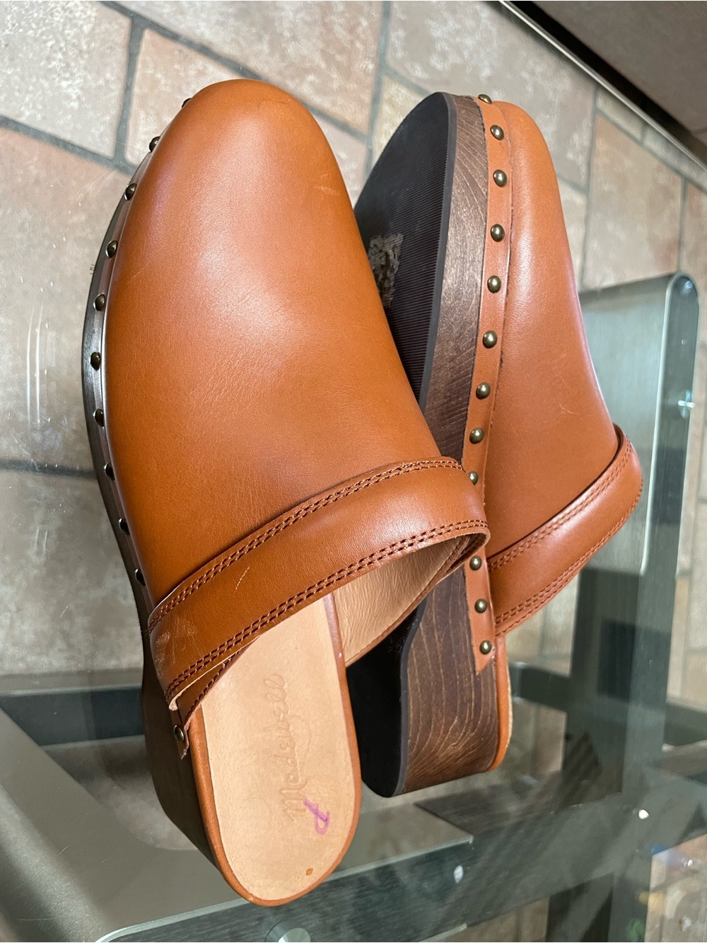 Madewell Cognac Leather Studded Clog Mules - Picture 4 of 7